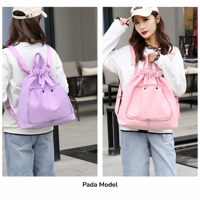 Tas Ransel Nylon Dua Arah dengan Tali Serut yang bisa dilipat