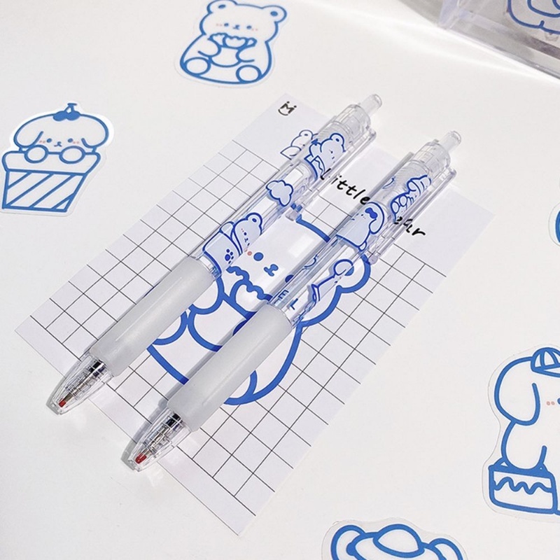 Pulpen Gel Transparan Bear 0.5mm Retractable/Ballpoint Tinta Hitam Kartun Hewan/Tulisan Halus Perlengkapan Kantor Sekolah