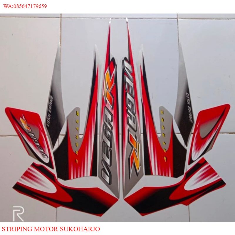 (ORI) lis body/ striping / stiker yamaha vega r new 2006 merah silver  KUALITAS ORIGINAL MURAH
