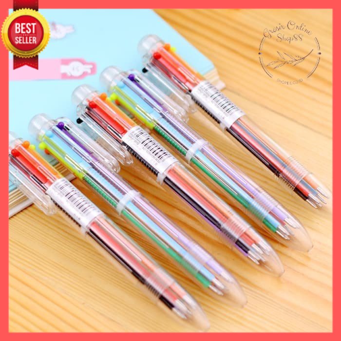 GOS -E412- Pulpen 6 Warna - Pulpen Mekanik 6 Warna Body TRANSPARAN