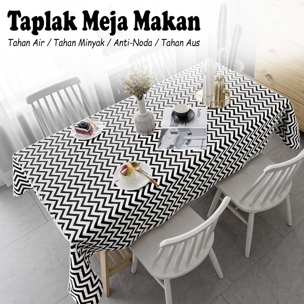 Taplak Meja Anti Air Anti Minyak Ukuran 137cm X 100cm (D15-3B) Besar Tebal Motif Modern ZigZag Minim
