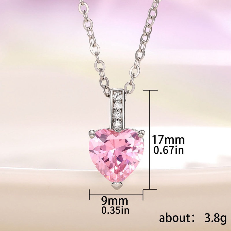 Kalung Liontin Cubic Zirconia Pink Biru Putih Hati Untuk Wanita Pertunangan Pernikahan Trendi Perhiasan Romantis Cinta Necklace