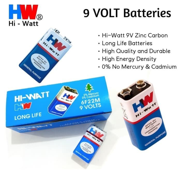 Baterai 9v / Battery 9 Volt / Baterai kotak Merk HW ( HI-Watt ) murah