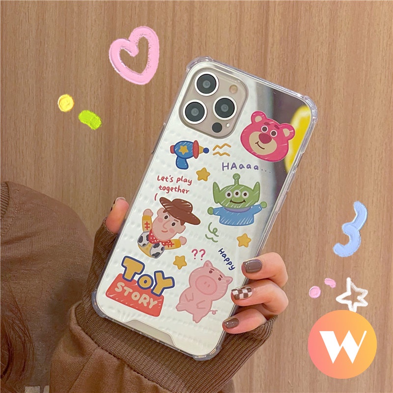 IPHONE Kartun Disney Winnie The Pooh Manyo Case Kompatibel Untuk Iphone11 13 12 Pro Max 7Plus XR X XS Max8 7 Plus SE 2020 Toy Story Lucu Alien Make Up Mirror Phone Cover