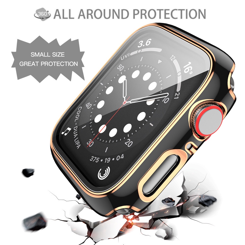 Instock Ultra Tipis Hard PC Tempered Glass Pelindung Layar Frame Shell Untuk Apple Watch Series 7se 6se 54 3 electroplating anti Gores Case Cover iwatch 38mm 40mm 42m SE SE