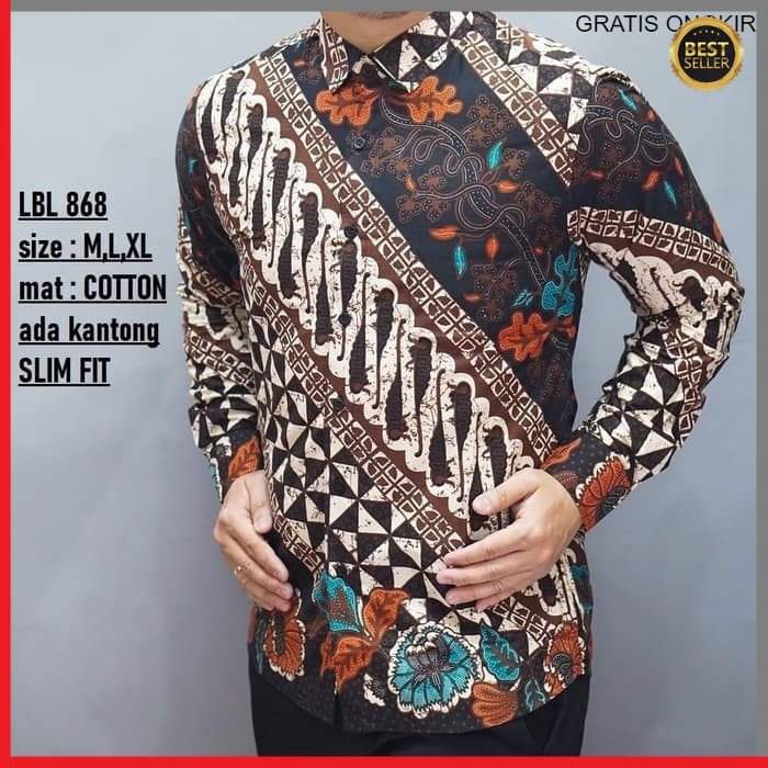 KEMEJA PRIA BATIK LENGAN PANJANG HEM BAHAN KATUN HALUS 40S LBL 868 BAJU MEWAH MODERN BY JAKARTA