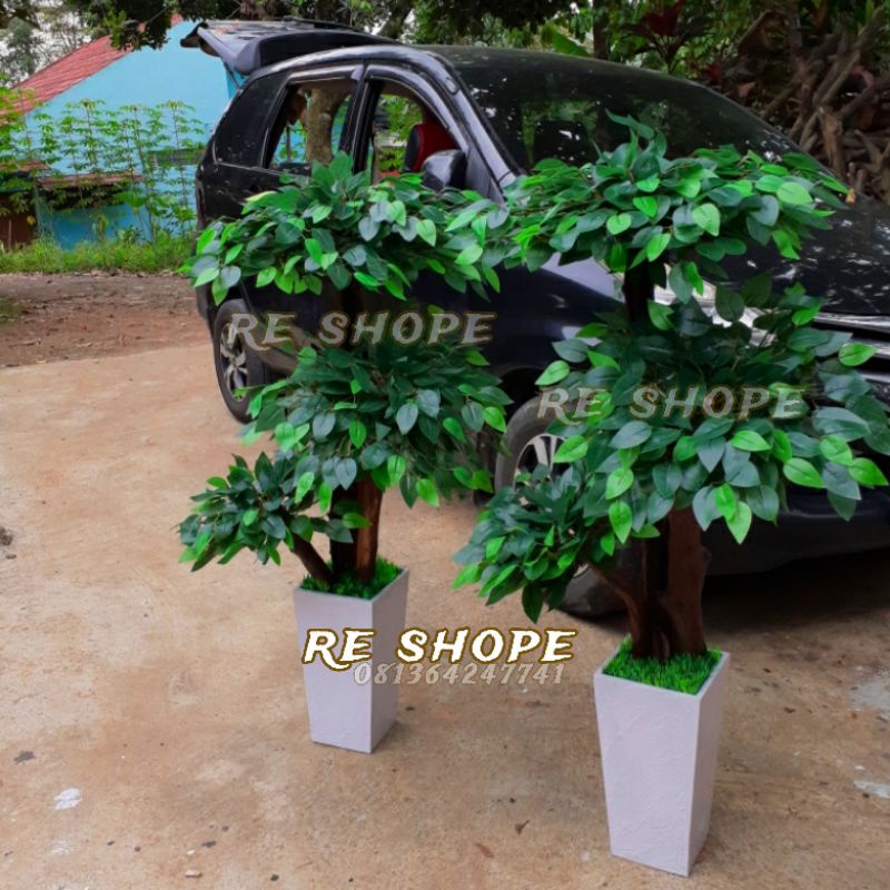 Bonsai Daun Beringin tinggi 1Mtr/Pohon beringin Bunga Hias Plastik Dekorasi Artificial