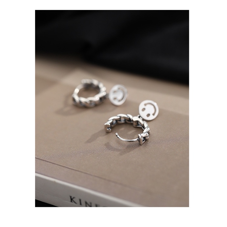 Goldkingdom Aksesoris Perhiasan Fashion Ready Stock S925 Sterling Silver Adonan Goreng Memutar Smiley Face Thai Silver Dingin Vintage Port Style Ear Button Earrings