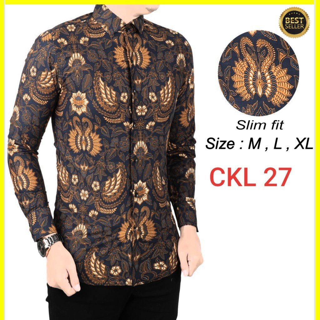 KEMEJA BATIK PRIA SLIM FIT LENGAN PANJANG BAJU BATIK SOLO LENGAN PANJANG CKL27 PREMIUM KEMEJA BLD JAKARTA