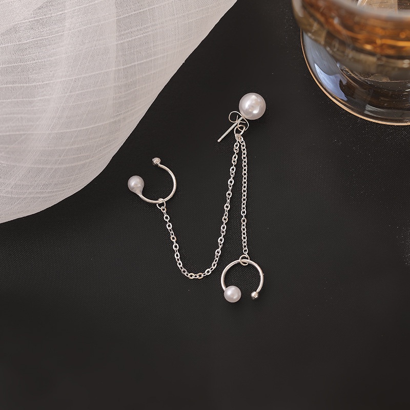 Han Edition Contracted S925 Silver Needle Pearl Chain Ear Clip for Women