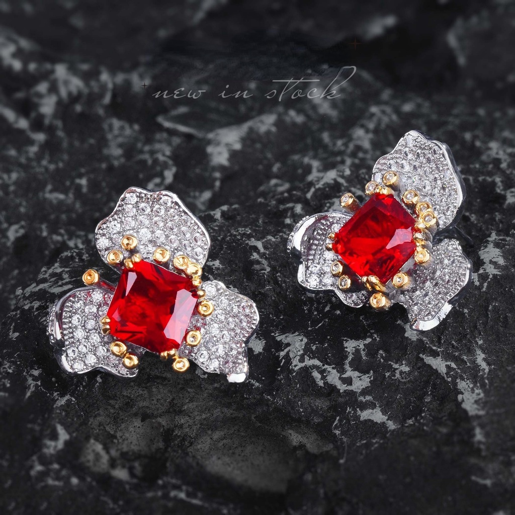 Goldkingdom Fashion Perhiasan Aksesoris Ready Stock Gaoding Jewelry Darah Merpati Ruby Liontin Warna-Warni Harta Karun Telinga Giwang Cincin Terbuka Premium Cina Merah Kalung Set Perempuan