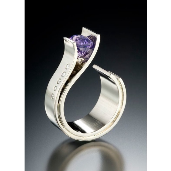 Goldkingdom Fashion Perhiasan Aksesoris Ready Stock Amethyst Modern Bertatahkan Berlian Dua Warna Cincin Gadis