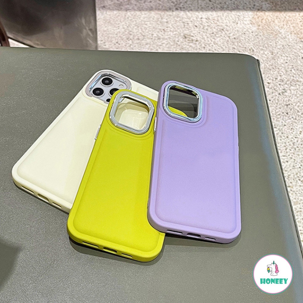 IPHONE Ins Simple Metal Lensa Shockproof Case Untuk Iphone14 12Pro 13 12 11 Pro Max Warna Solid Matte Lembut Air Cushion Back Cover