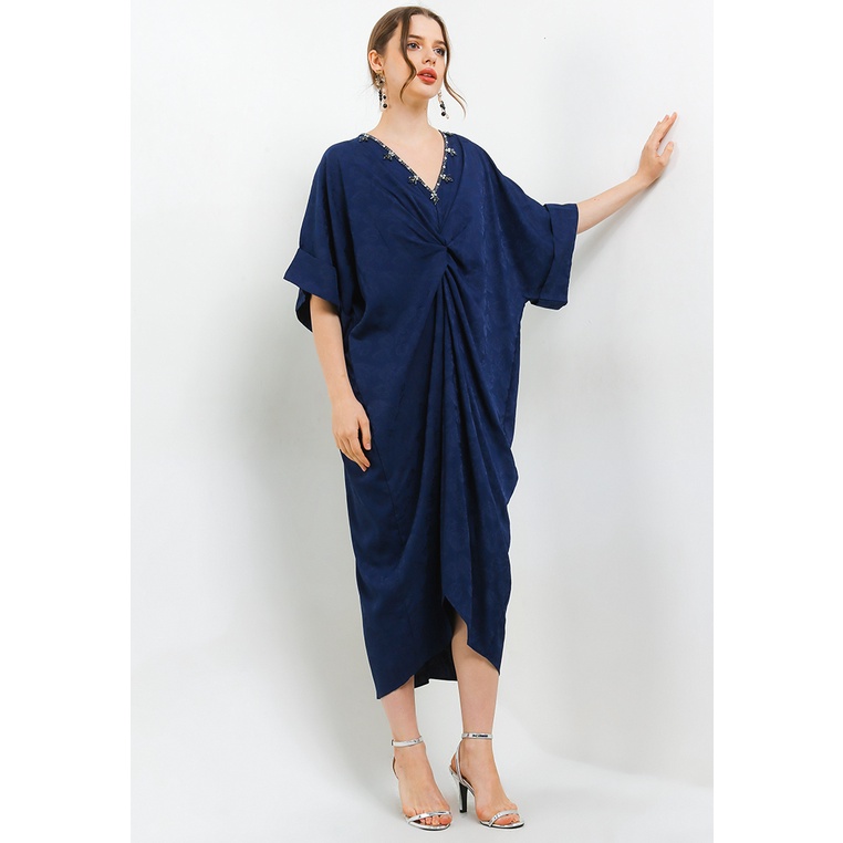 ICONS EMBELLISHED TWIST JACQUARD SILK KAFTAN WANITA MODREN TNIC0649BB