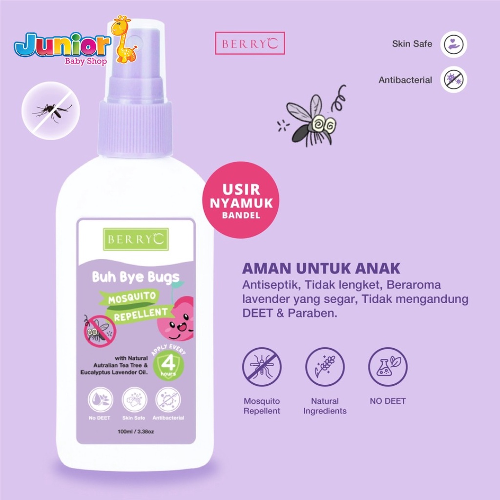 Berry C Buh Bye Bugs Natural Mosquito Repellent + Antibacterial 100ML Pengusir Nyamuk Untuk Anak Dan Dewasa