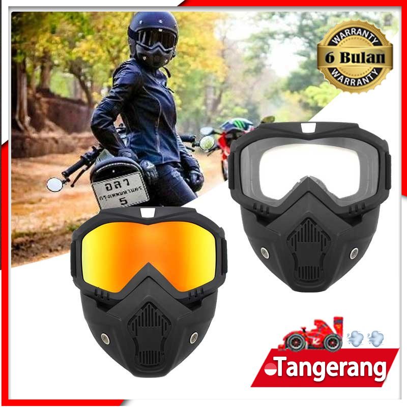 Goggles Kacamata + Masker Helm Motor Goggle Mask Topeng Kacamata Masker Cross Trail Airsoft Kualitas