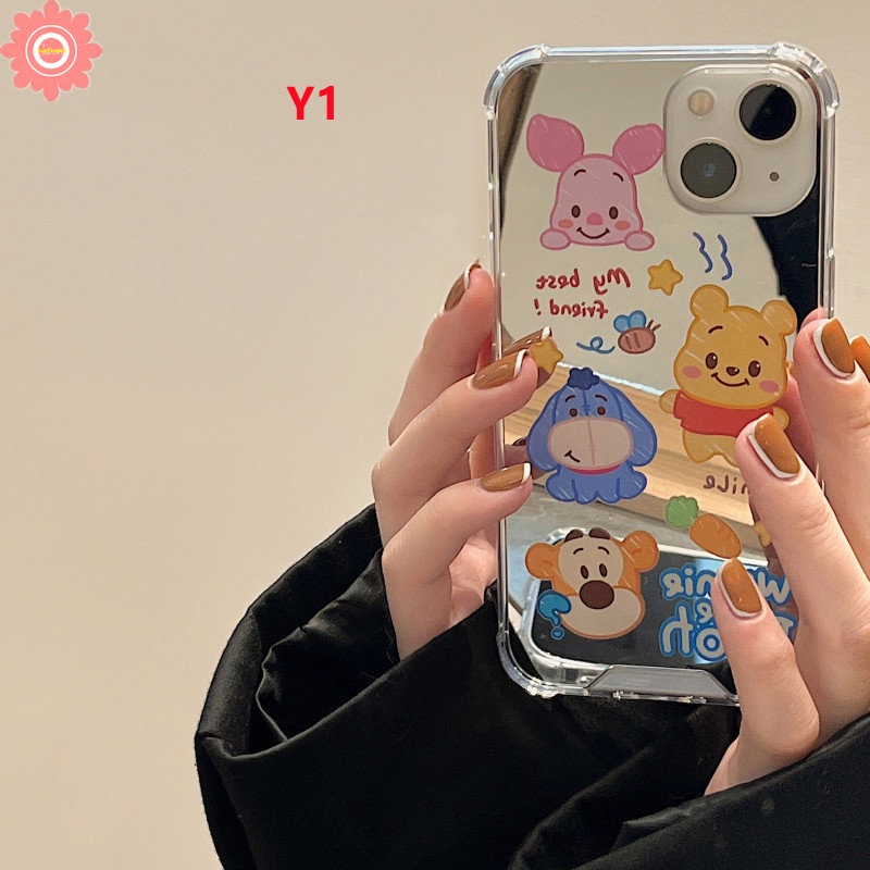 Cermin Make Up Kartun Disney Manyo Case Kompatibel Untuk iPhone 7plus7 8 Plus 8plus 12 13 Pro MAX 11 Pro MAX XR X XS MAX SE Winnie The Pooh Cerita Mainan Lucu Shockproof Cover Case