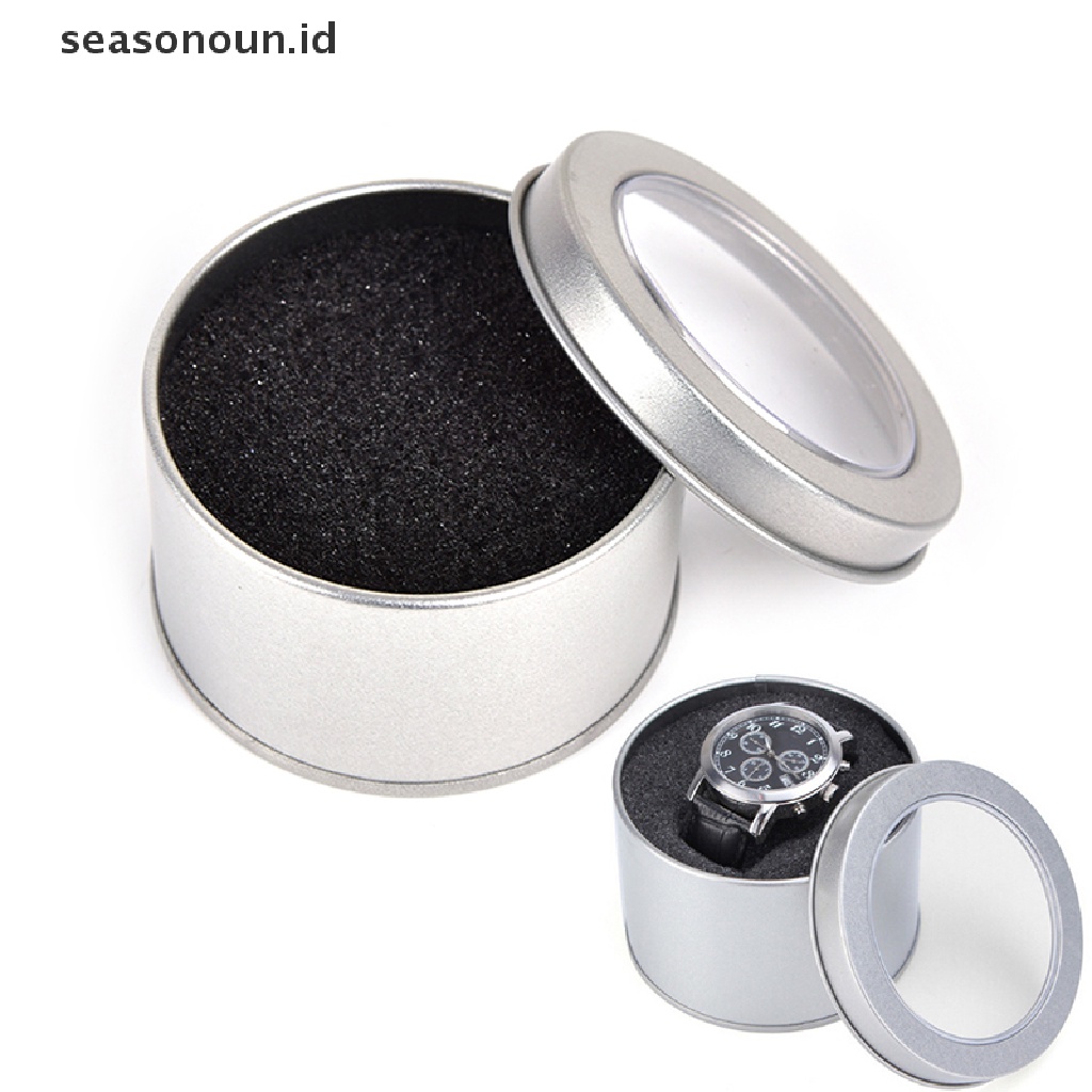 Seasonoun Perak Logam Bulat Kotak Jam Tangan Perhiasan Etalase Watch Box Holder 6.5 * 4cm.