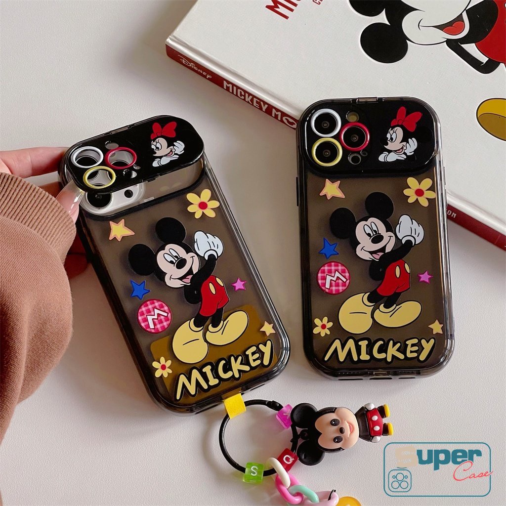 IPHONE Kreatif Indah Flip Make Up Cermin Case Kompatibel Untuk Iphone7 8 14 Plus14 11 13 12 Pro MAX X XR XS MAX SE 2020 Kartun Disney Mickey Bunga Shockproof Lembut TPU Phone Cover