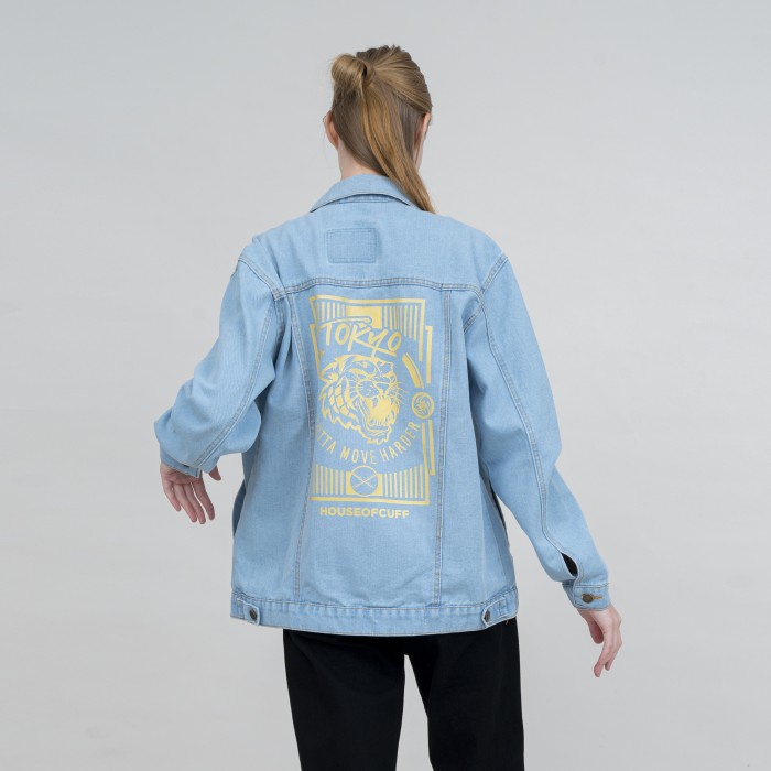 Houseofcuff Jaket Jeans Denim Biru Wanita Unisex Motif Tokyo