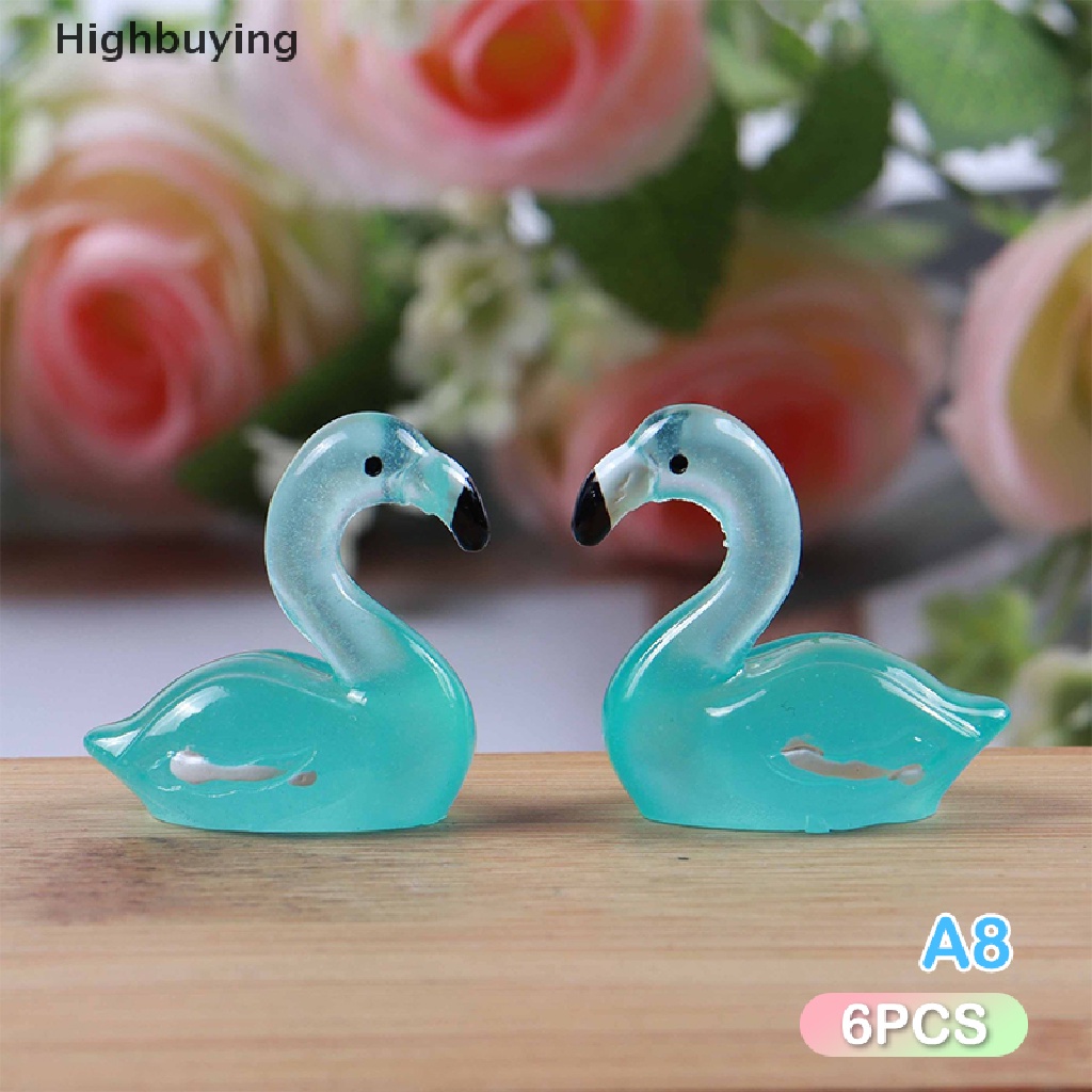 Hbid 6pak Menyala Patung Miniatur Flamingo Dekorasi Rumah DIY Scrapbooking Craft Resin Aksesoris Glory