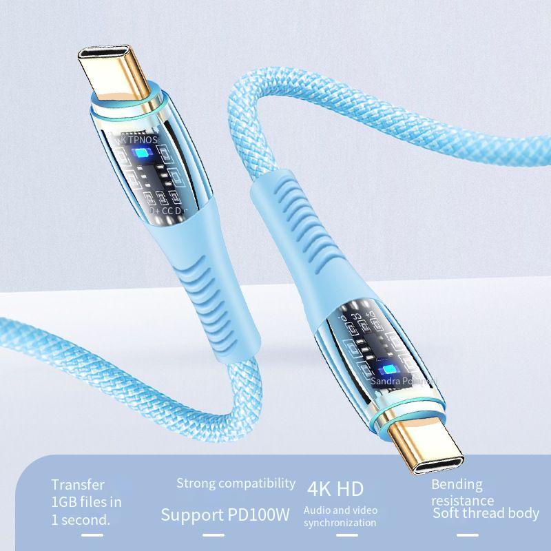 Kabel data Transparan PD100W double-headed type-c5A Cocok Untuk laptop Apple fast charging.