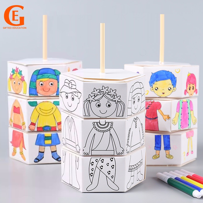 Mainan Karakter Lukisan Berputar DIY Handmade Artcraft Anak Set Graffiti Mewarnai Dengan Pena Cat Air