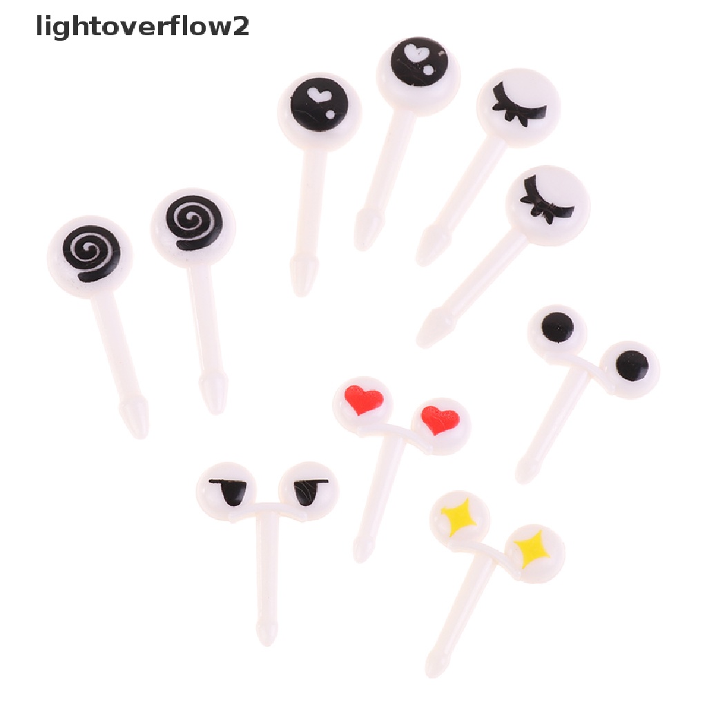 [lightoverflow2] 10Pcs/Set Mini  Cute Cartoon Eyes Kawaii Lunch Bento Box Food Fruit Picks Fork [ID]