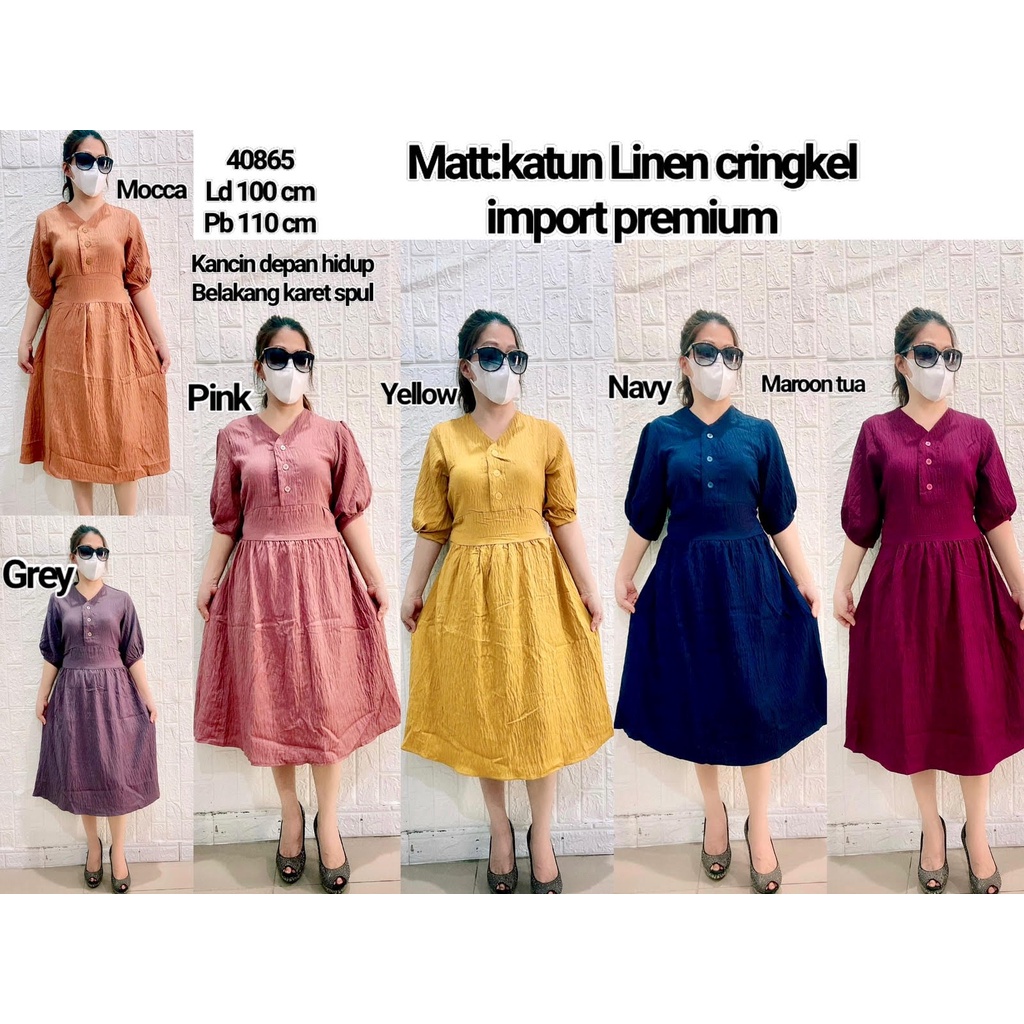 40865 / Dress Busui Bahan katun Tebal Dan Lembut Ld 100 / Casual Party Dress Cringkel Import Premium