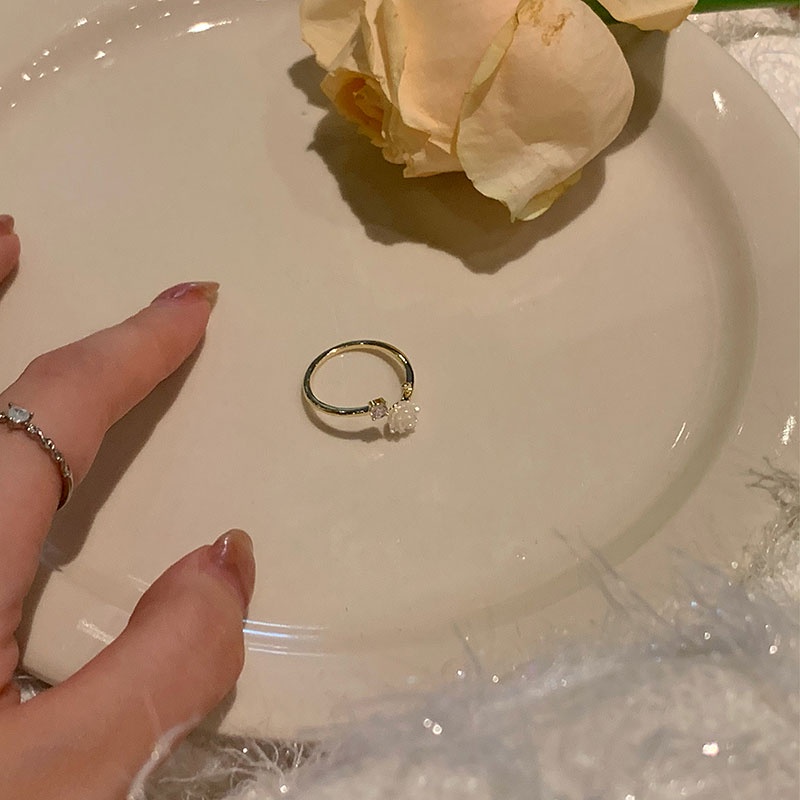 Ay (CN) Fashion Indah Camellia Rings Zirkon Cincin Emas Terbuka Untuk Perhiasan Aksesoris Wanita