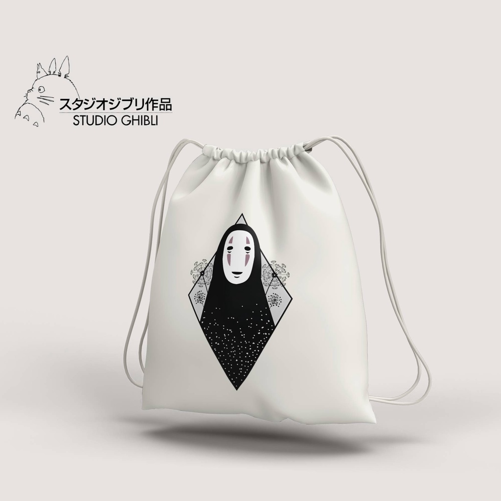 Stringbag anime studio ghibi series spirited away tas serut anime string bag canvas premium blacu