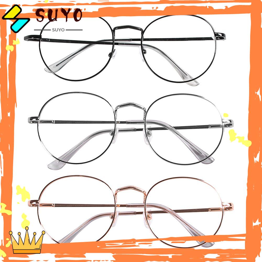 Suyo Kacamata Bulat Wanita Pria Portable Vision Care Metal Optical Glasses