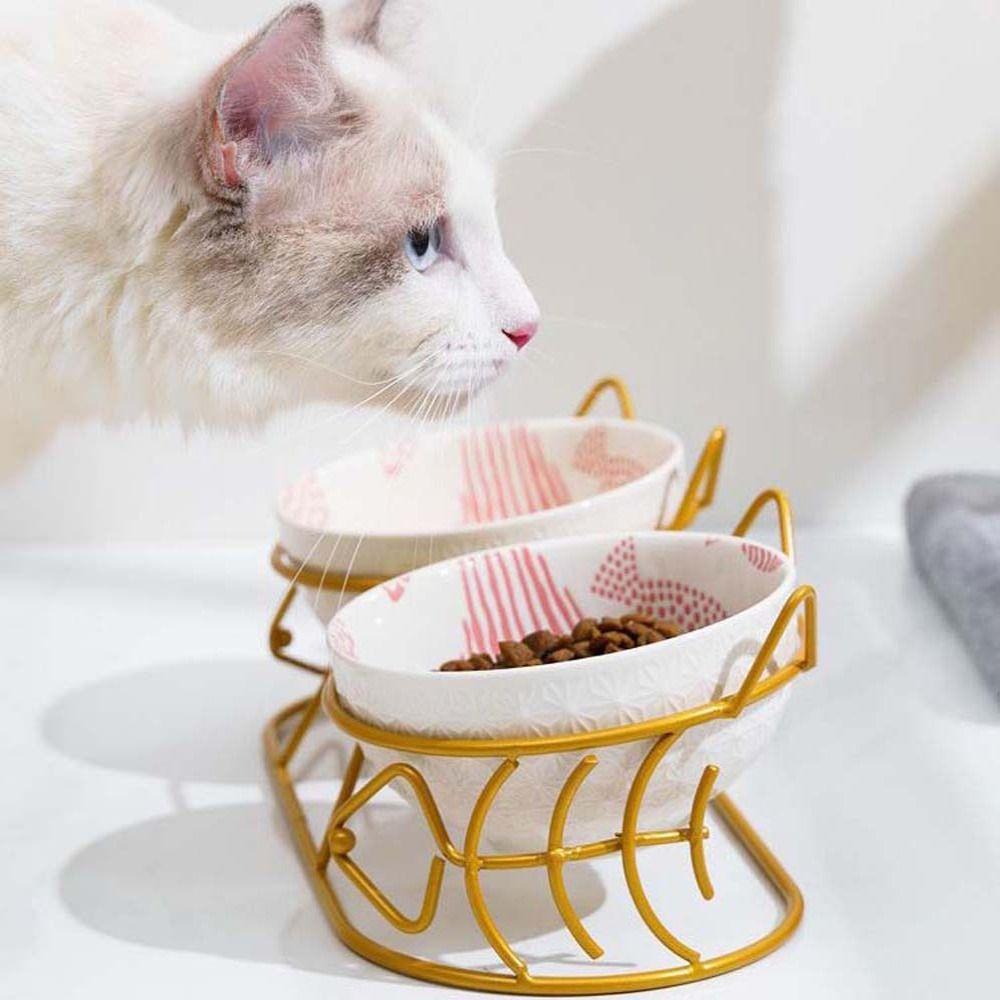 [Elegan] Mangkuk Ganda Kucing Melindungi Tulang Belakang Serviks Tahan Lama Pengumpan Kucing Peminum Mulut Miring Penyimpanan Makanan Untuk Piring Anjing Kucing Pet Feeder Bowl