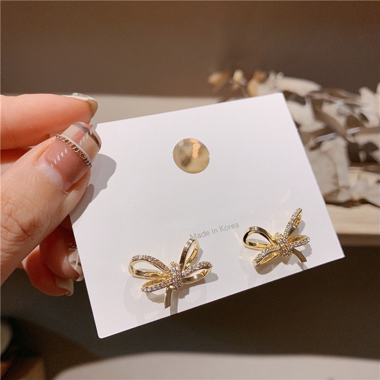 925jarum Perak Korea Dongdaemun Busur Berkedip Berlian Anting-Anting Influencer Indah Super Peri Unik Kecil Anting Earrings Earrings