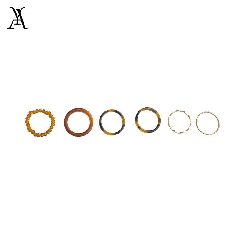 AY(CN) 6pcs / Set Cincin Manik-Manik Resin Warna Emas Untuk Wanita