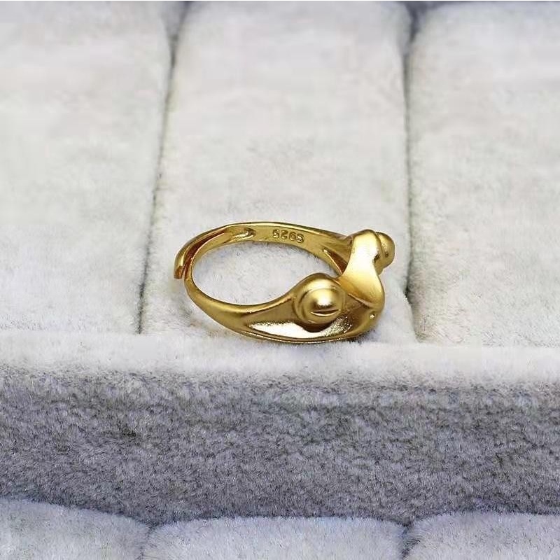 [X C Perhiasan] Cincin Katak Antik Baru Yang Indah Cincin Kodok Kecil Pembukaan Cincin Pasangan Unisex Yang Dapat Disesuaikan Perhiasan Fashion