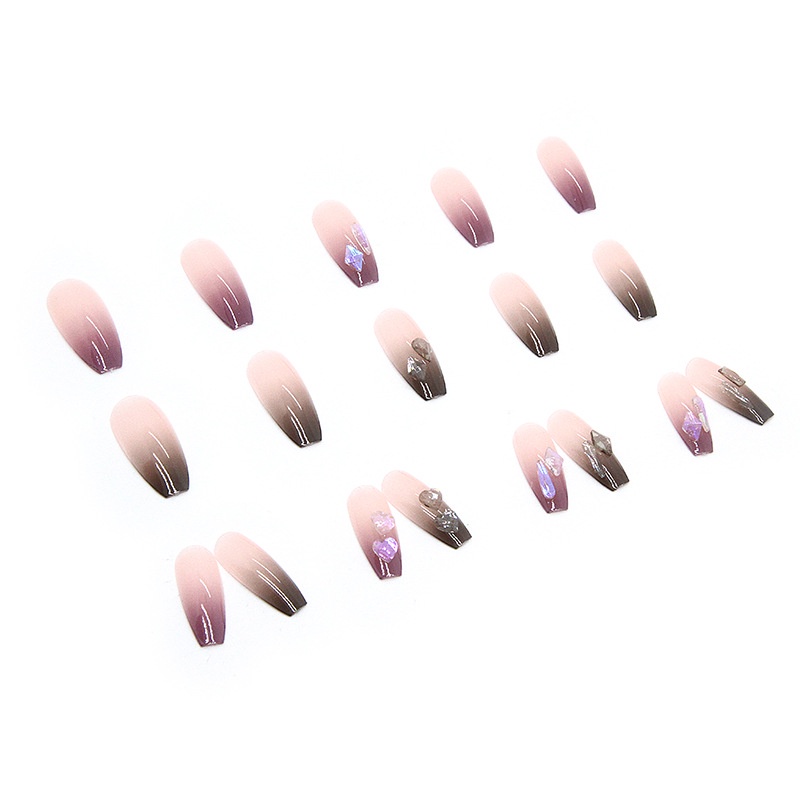 24pcs Kuku Palsu Grey Purple Aurora Diamond Nail Art