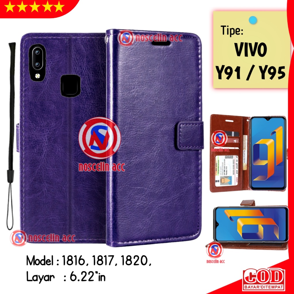 Flip Cover untuk Tipe hp VIVO Y91 / Y95 seri 1807 1816, 1817, 1820, 1811 Leather Case PREMIUM - Saru