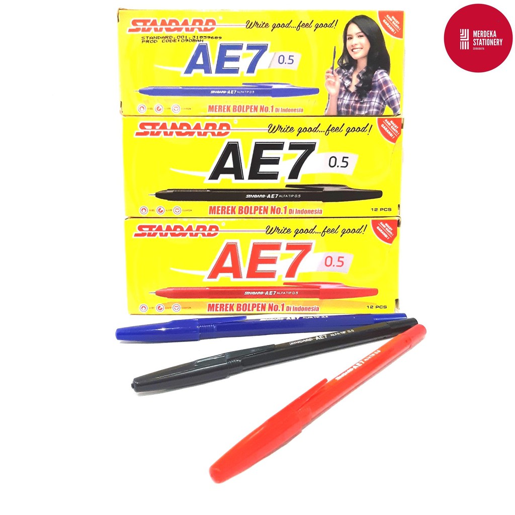 

Standard Pulpen AE7 [0.5mm/12 pcs] / Ballpoint Pena Pen Tinta Hitam Biru Merah [1 pack]