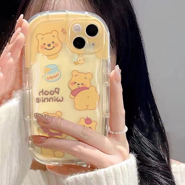 IPHONE Casing Ponsel Tahan Guncangan Beruang Lucu Kompatibel Untuk Iphone14 13 11 12 Pro XS Max Casing Transparan X XR 7 +8 Plus Cover Silikon TPU Lembut