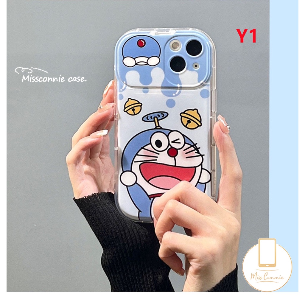 IPHONE Lovely Creative Flip Make Up Mirror Case Kompatibel Untuk Iphone11 14 13 12 Pro MAX XR 7 8 14 Plus X XS MAX SE 2020 Lucu Kartun Kucing Doraemon Casing Shockproof Lembut TPU Phone Cover