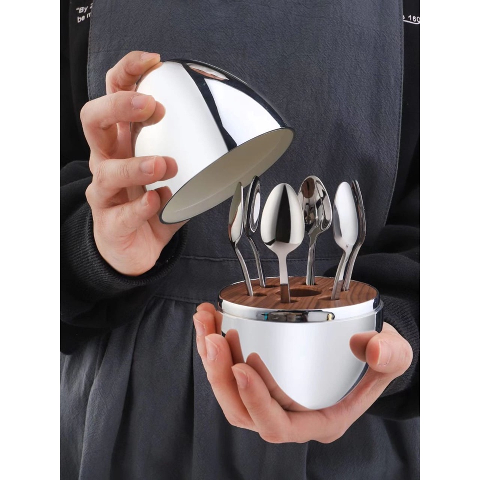 KINGSBAKEWARE Sendok Motif Telur Mini Sendok Dessert Kecil Sendok Egg Gold