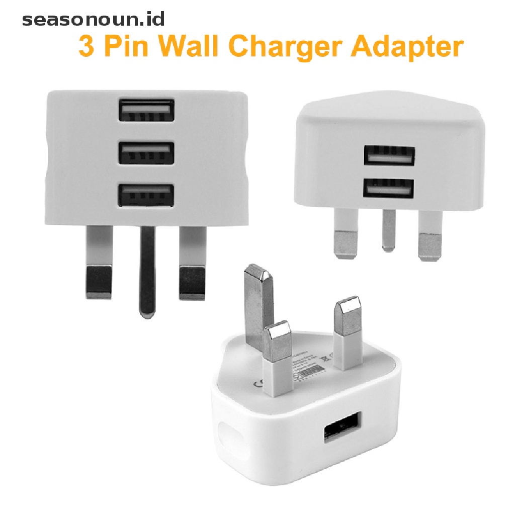Seasonoun Colokan Dinding Universal UK Power 3pin Adapter Charger Dengan 1per2 /3 Port USB Charging Untuk Ponsel Tablet Portable Charger Dinding Mini.