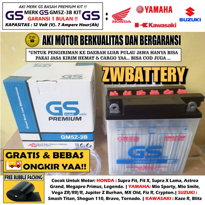 Aki Mio Smile,Vega ZR,Megapro Primus,Supra Fit GS GM5Z-3B KIT 7Ah