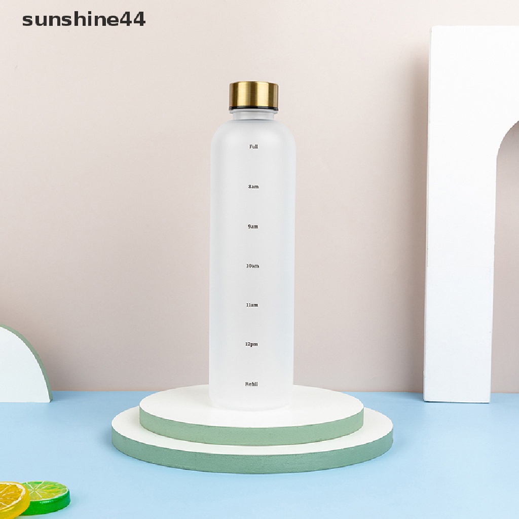 Sunshine Botol Air 1L Dengan Penanda Waktu 32oz Kebugaran Olahraga Perjalanan Luar Ruangan Portable Perlengkapan Minum Anti Bocor BPA Free Frosted Botol Minum ID