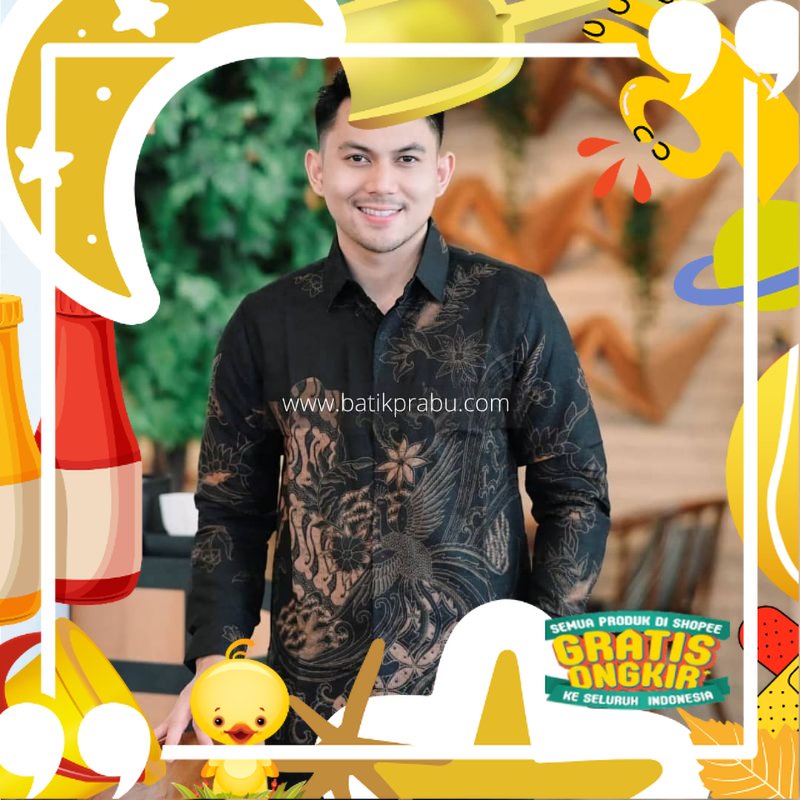 SELING HITAM Kemeja Batik Pria Modern Premium Lengan Panjang Terbaru - Baju Hem Batik Pria Hitam Tan