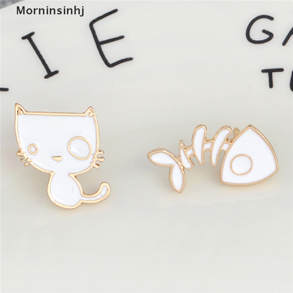 Mornin 2 Pcs/Set Lucu Kucing Tulang Ikan Bros Pin DIY Denim Jaket Pin Lencana Perhiasan Hadiah id