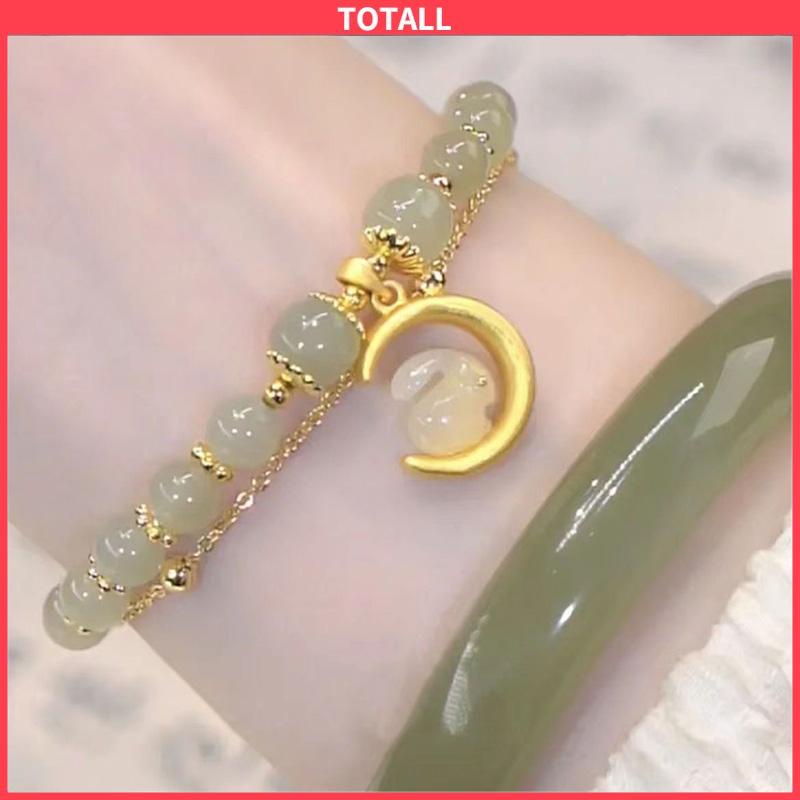 COD Gelang Rantai Manik-Manik Giok Hetian Alami Desain Kelinci Bulan Untuk Wanita-Totall