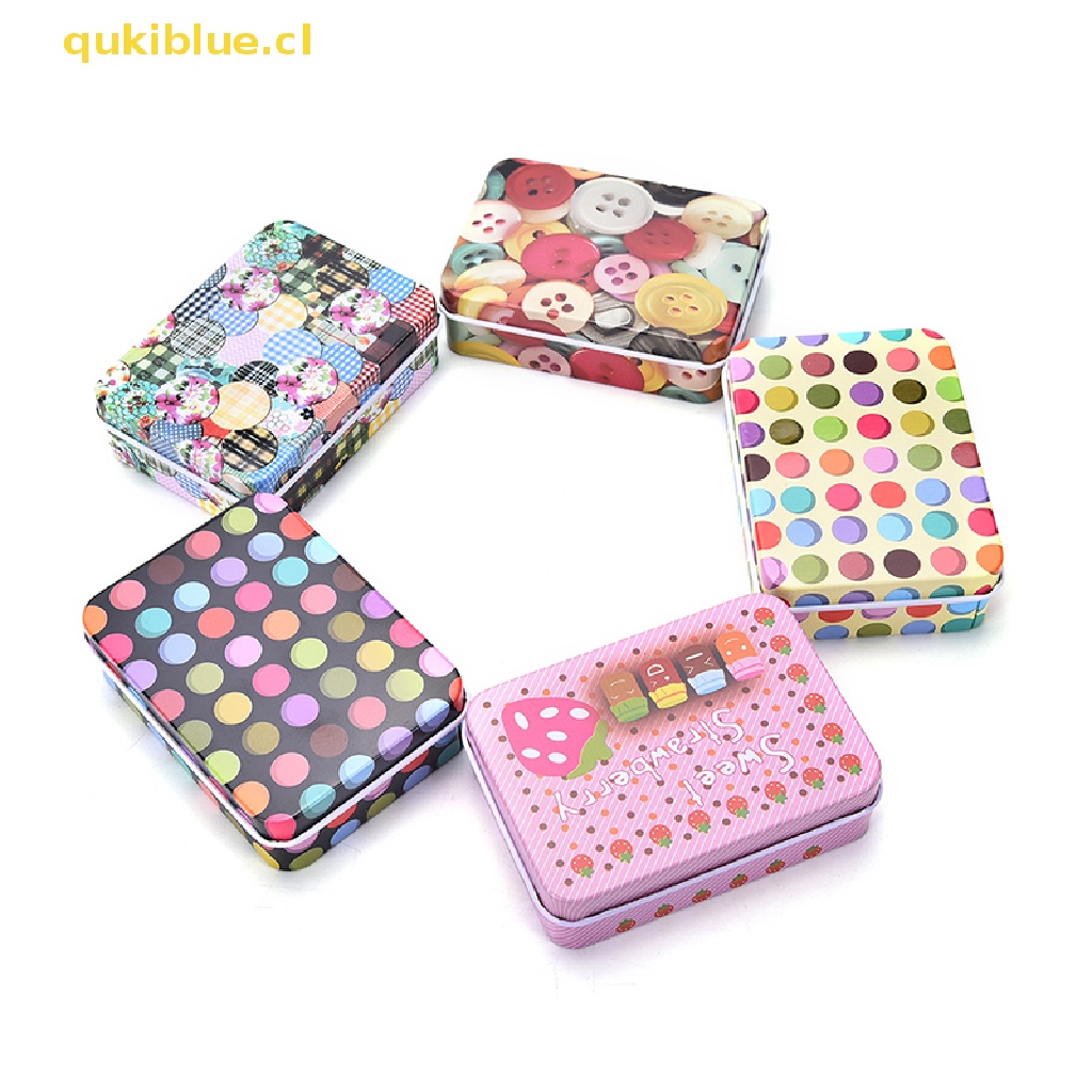 Qukiblue Wadah Logam Kaleng Mini Persegi Panjang Kecil Indah Kotak Penyimpanan Case Pattern, cl