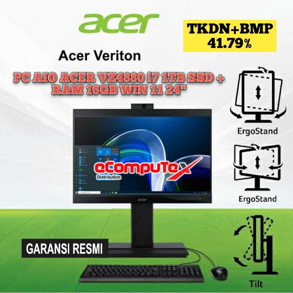 PC AIO ACER VZ4880 INTEL CORE i7-11700 / 16GB / 1TB SSD / DVDRW / Win 11/ 23.8&quot;/ TKDN GARANSI RESMI